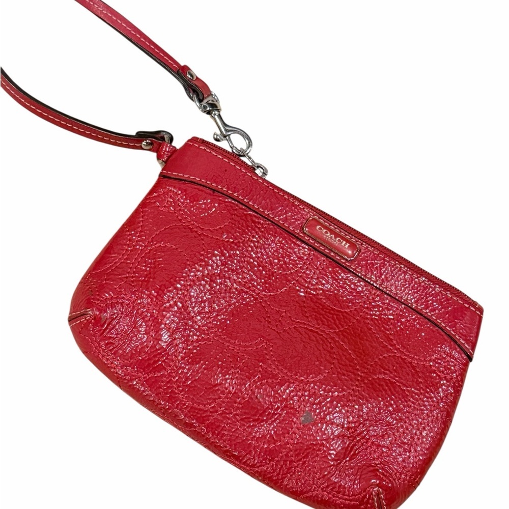 Coach Cherry Red Textured Leather Wristlet